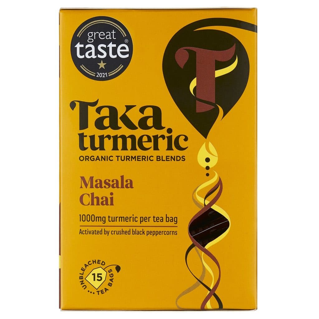 Taka turmerik masala chai verðlaunate! 1000 mg túrmeriki í hverjum tepoka
