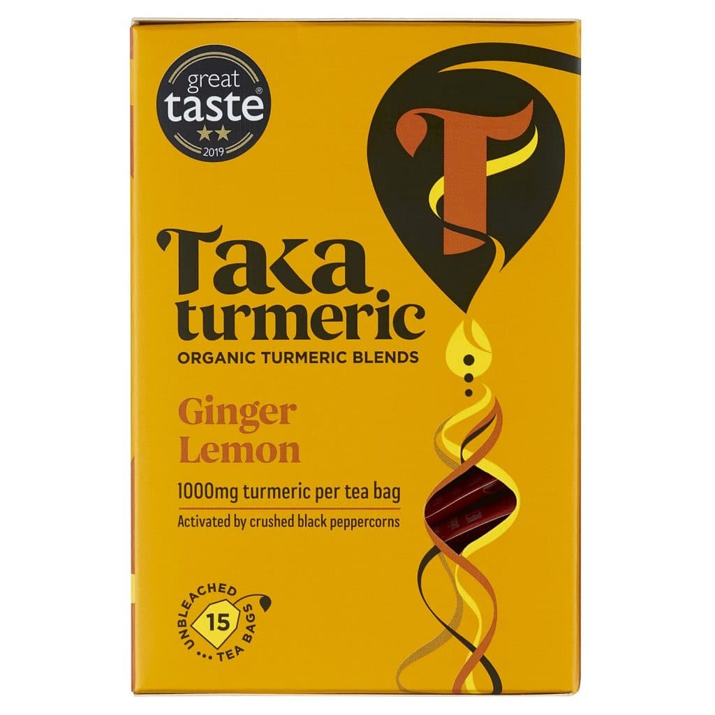 Taka turmerik verðlaunte með engifer og sítrónu! 1000 mg af túrmeriki í hverjum tepoka
