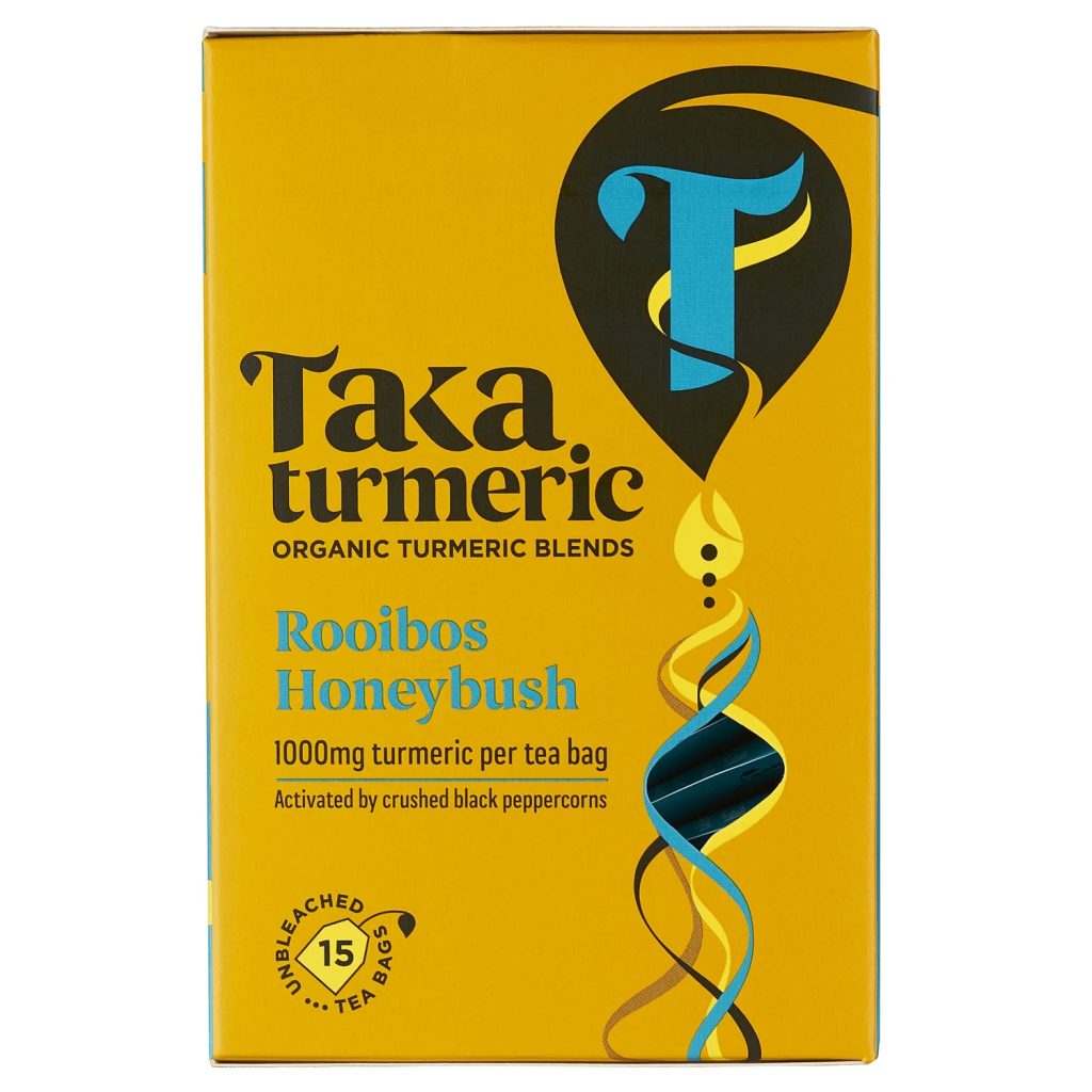 Taka turmerik verðlaunte. Rauðrunni með honeybush! 1000 mg af túrmeriki í hverjum tepoka